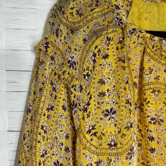 Ann Taylor Yellow Maroon Paisley Ditzy Floral Ruffle Long Sleeve Top Size Med - Picture 3 of 11